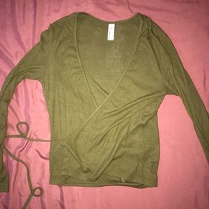 Army green long sleeve wrap top
